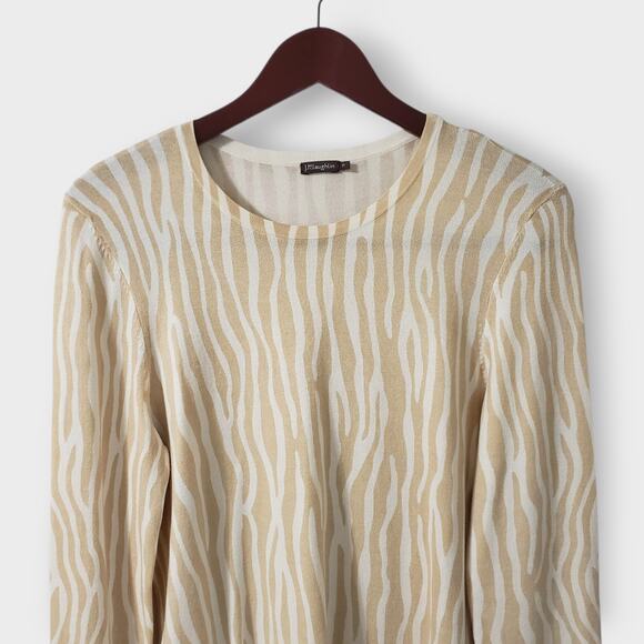 J. Mclaughlin Modal Stretch Zebra Print Sweater Lightweight Tan Cream Medium - Picture 2 of 14